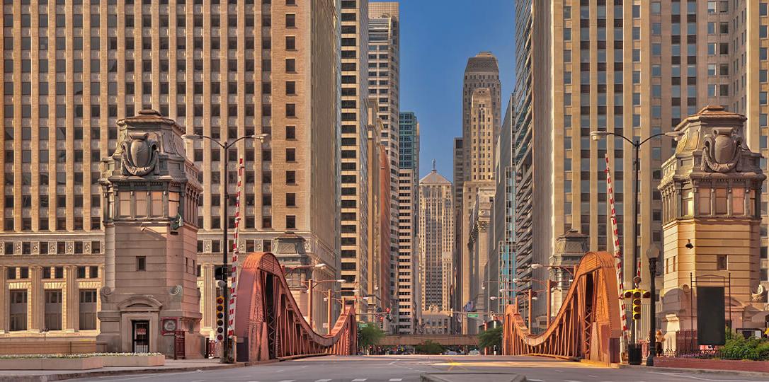 Bridge and skyscrapers